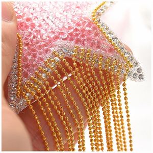 Wholesale Custom Iron on Rhinestone <b>Trim</b> Star Patch With <b>Bead</b> Tassel for Hoodies - Product Image 6