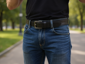 Cintura da Uomo in Vera Pelle con Fibbia Automatica 3,5cm 125cm Bordi Rifiniti Doppia Cucitura Stile Casual - Product Image 2