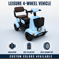 Scooter électrique professionnel robuste 72V 500W, mini, 4 roues, charge maximale 200 kg, avec siège et panier pour personnes âgées