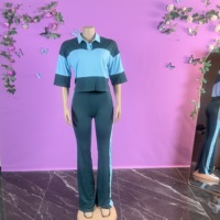 Ensemble pantalon deux pièces décontracté extensible pour femme grande taille, nouvelle collection automne, avec crop top à manches courtes et pantalon évasé taille haute