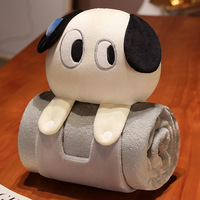 Couverture de maison 2-en-1 en polyester 100% à motif dessin animé, pliable, utilisable comme châle de sieste, coussin animaux en peluche, technique tricotée, petite taille