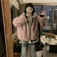Veste d'extérieur courte décontractée à capuche zippée en fausse fourrure de vison et coton, double face, pour femme, idéale pour l'hiver