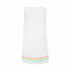 Vestito Estivo Casual Personalizzabile per <span class=keywords><strong>Bambina</strong></span>, Bianco in Cotone e Lino, Senza Maniche, Linea ad A, con Bordo in Pizzo Ric Rac - Product Image 3