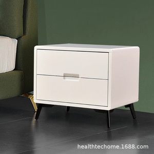 Minimalist Solid Wood Nightstand Off White Double Layer Storage Bedroom Furniture For Home Use - Product Image 3