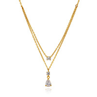 Collier Pendentif Luxe Personnalisé pour Femme en Or Double Couche avec Zircon, Chaîne Empilable Goutte d'Eau en CZ, Bijoux Tendance en Acier Inoxydable 316L