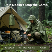 Imperméable léger 3-en-1 avec revêtement PU, cape respirante en PVC, capuchon imperméable, tente pliable pour l'extérieur, tissu imperméable multifonctionnel