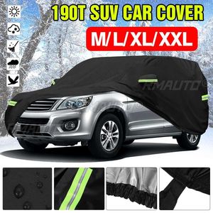 ผ้าคลุมรถแบบเต็มคัน 190T กันน้ำ สำหรับรถ SUV ป้องกันหิมะ กันรังสียูวี กันแดด กันฝุ่น สีดำ พร้อมแถบสะท้อนแสง - Product Image 1