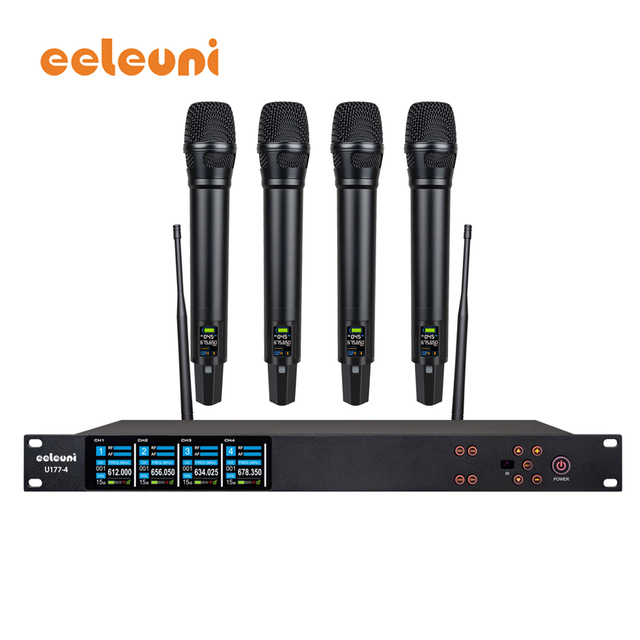 U177-4 Professional Wireless Microphone Dynamic Handheld Mic 4 Channels Suitable for Engineering/Conference