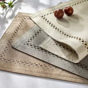 Classic Plain Linnen Doek Natuurlijke Placemat Eettafel Geborduurd Linnen Placemats Voor Keuken Decoratie