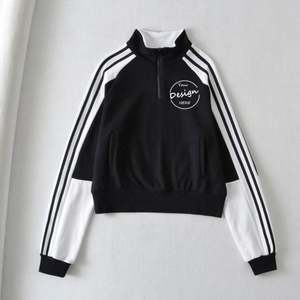 Jersey de lana de algodón con logotipo personalizado, parches bordados de varios colores, media cremallera suelta, sudadera Vintage con cuello levantado para mujer - Product Image 6