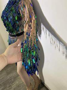 NOVANCEY خدمات تصميم الملابس ملابس متألقة ترتر أزرق مثير فتحة ثوب حفلة موسيقية ملابس المسرح والرقص للبار ملهى ليلي - Product Image 4