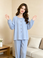 Ensemble long 2 pièces en fibre de bambou tricoté pour femme, col rond, décontracté, uni, coupe ample, respirant et confortable pour le printemps