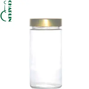 Rodada garrafas de vidro boiões de comida de vidro preto com tampa de metal de estanho para embalagem de mel doces