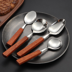 Couteau, fourchette et cuillère en acier inoxydable 304, cuillère à manche carré en bois massif, cuillère à dessert, couteau à steak japonais pour hôtel, vaisselle cadeau - Product Image 4