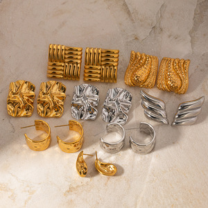 Geometric Stud <b>Earrings</b> Zinc Alloy Gold Plated Stainless Steel Ear Post Party Fashion Jewelry - Product Image 3