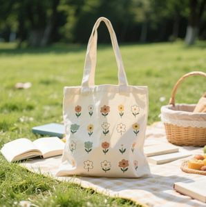 Sac fourre-tout à motifs floraux, cadeau personnalisable écologique réutilisable 8oz 10oz 12oz sac à provisions fourre-tout en toile de coton d'épicerie avec logo personnalisé - Product Image 5