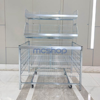 Table de promotion moderne personnalisée avec porte amovible, poubelle de vente au détail avec roues et panier