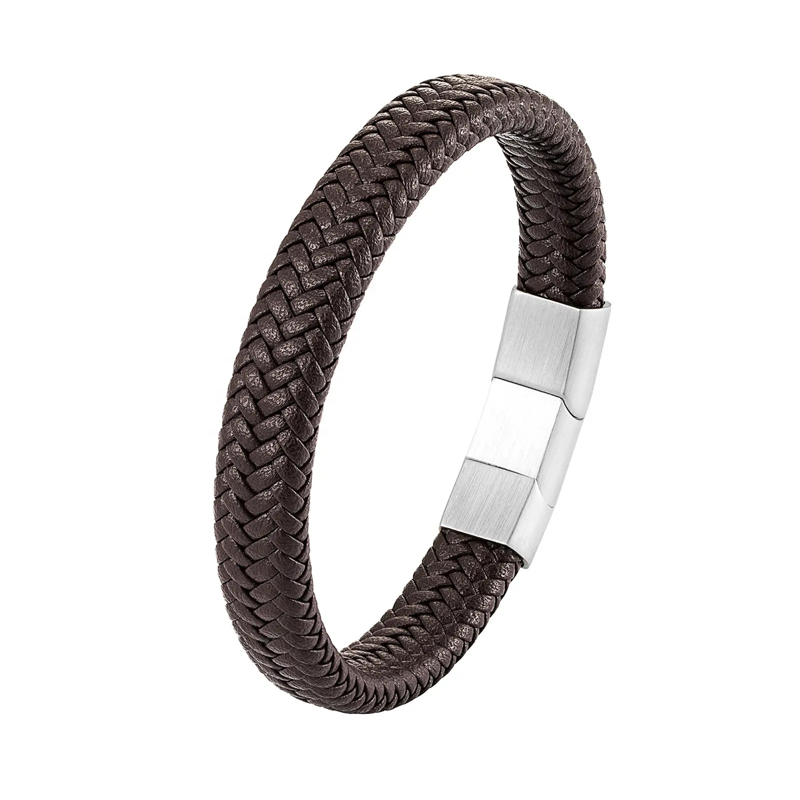 SDA Fashion Jewelry Bracelet en cuir noir et marron pour homme avec fermoir en acier inoxydable Chaînes Hip Hop