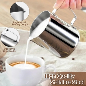 Brocca per <span class=keywords><strong>Latte</strong></span> in Acciaio Inox 304 con Beccuccio Anti-Goccia - Perfetta per Montare il <span class=keywords><strong>Latte</strong></span>, Accessorio per Macchine da Espresso e Caffettiere - Product Image 3