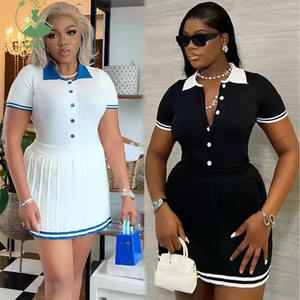 2025 Женская одежда, комплект из 2 предметов с юбкой, летняя уличная одежда, трикотажная футболка с коротким рукавом и мини-плиссированная юбка для женщин - Product Image 1