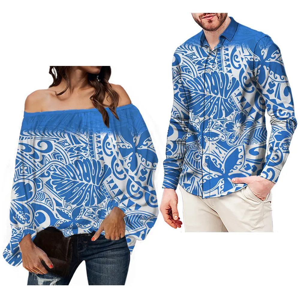 Two Pieces Clothing Polynesian Tribal Tattoo Design Couples Matching Outfits Man Shirts Blouses Elegant Women Couple Outfit Sets