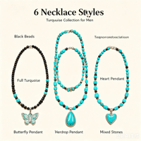 Collier turquoise pour homme, perles noires, collier en pierre naturelle, chaîne réglable, bijoux de style occidental