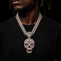 Pendentif Crâne Personnalisé de Luxe en Argent 925 Moissanite Sertie de Pierres, Collier Hip Hop Tendance pour Hommes, Idéal Streetwear et Soirées