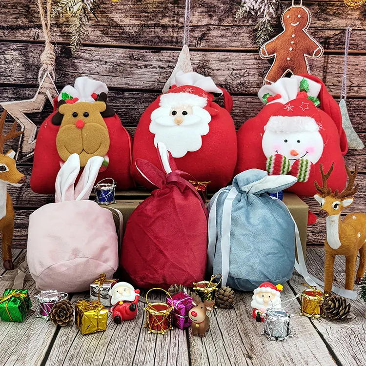 중국 새 해 신부 파티 선물 사탕 Drawstring 빨간 가방 토끼 토끼 귀 자루 벨벳 부활절 가방