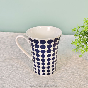 <span class=keywords><strong>Tazza</strong></span> Creativa Blu a Pois con Bordo Inclinato per Casa, Ufficio, Coppie, Migliori Amici, Colazione, Latte, in Porcellana Bone China - Product Image 4