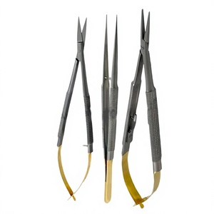 Ensemble de 3 micro-ciseaux Castroviejo en acier inoxydable allemand de qualité supérieure, porte-aiguilles, micro-pinces droites, instruments médicaux pour les yeux - Product Image 1