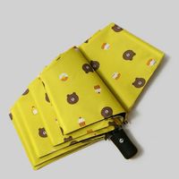 Parapluie pliant automatique en pongé, motif ours mignon, protection UV classique, format compact, idéal pour cadeaux d'affaires, vente en gros à prix abordable