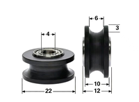 Roulement 624ZZ à alésage de 4 mm, rouleau de porte coulissante à gorge en U, 4x22x10/12, 4x22x10 mm, roulements recouverts de caoutchouc POM