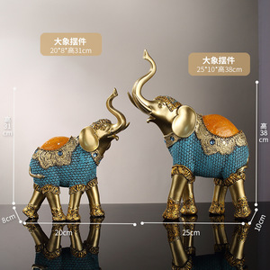 <b>Elephant</b> Figurine Resin Blue Gold Decorative Pair For Living Room Wedding <b>Gift</b> - Product Image 2