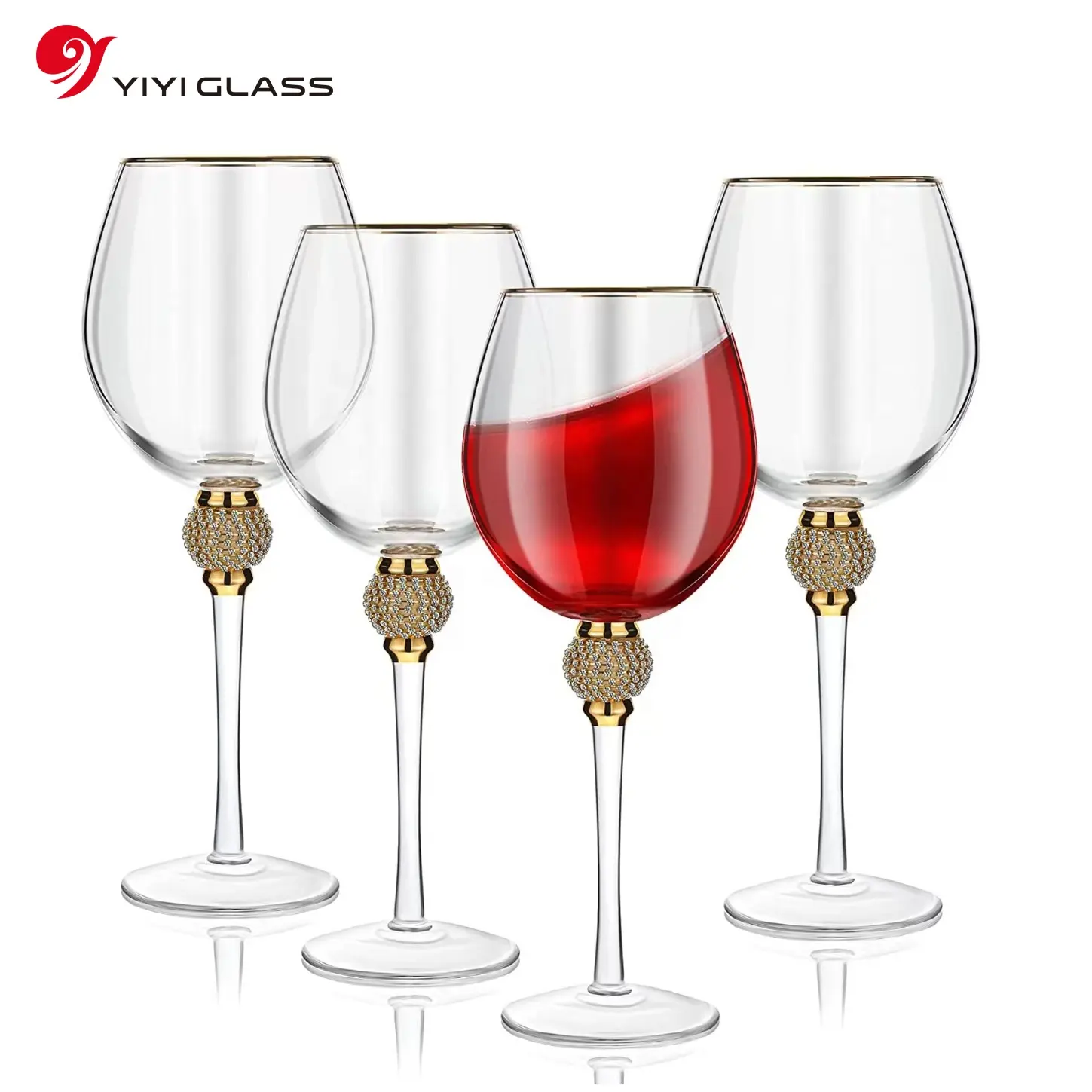 Crystal Wedding hand-set diamonds wine water glass Customized Hand Blown Red Wine Glasses Clear Large Wine Glasses