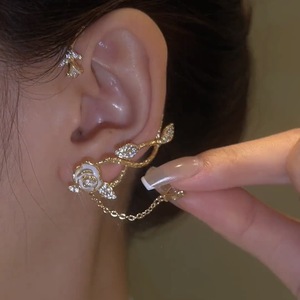 Boucles d'oreilles à Clip <span class=keywords><strong>en</strong></span> émail <span class=keywords><strong>blanc</strong></span> plaqué <span class=keywords><strong>or</strong></span> Rose, Zircon Micro pavé CZ fleur Rose, boucles d'oreilles pour femmes, bijoux - Product Image 3