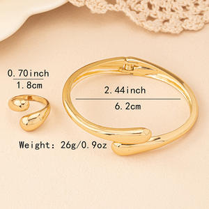 Conjunto de joyería de aleación al por mayor, pulsera de diseño irregular brillante, anillo de pulsera para mujer - Product Image 6