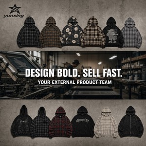 Giacca da <span class=keywords><strong>uomo</strong></span> personalizzata in 100% cotone a quadri, taglio squadrato, in flanella, oversize, con spalle scese, vestibilità ampia, con cerniera, effetto distressed, con strass, con cappuccio - Product Image 4