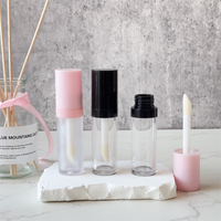 Tubes de brillant à lèvres en plastique rose 12 ml avec bouchon à vis, grand pinceau, applicateur de brillant à lèvres vide, or rose, argent