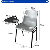 Chaise d'étude scolaire moderne en plastique durable et abordable pour salle de classe, avec tablette d'écriture, idéale pour les conférences