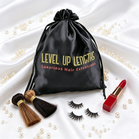 Sacs en satin de luxe personnalisés avec logo pour extensions de cheveux et perruques, sacs en satin de soie à cordon, sacs en satin noir pour perruques, qualité supérieure