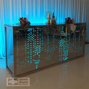 Özelleştirilmiş akrilik iç tasarım gümüş metal paslanmaz çelik gece kulübü led aydınlatma bar sayacı