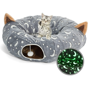 Glow Dark Kitty Spielzeug Katze Tunnel Bett Rohr Kissen Selbst leuchtende Flanell Stoff Solid Pattern Crinkle Plüsch Ball Colla psible Design - Product Image 1