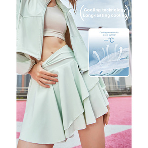Set da Tennis Fitness sportivo per donna giacca traspirante con cerniera e gonna a pieghe abbigliamento sportivo personalizzato Yoga - Product Image 3