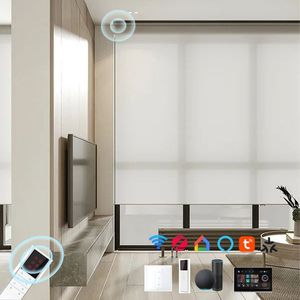 Persianas Enrollables Inteligentes Comerciales, Inalámbricas, Eléctricas, Opacas, Motorizadas, de <span class=keywords><strong>Lino</strong></span> <span class=keywords><strong>Blanco</strong></span>, Transparentes - Product Image 1
