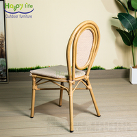 Chaise de salle à manger moderne Happy Life avec assise en maille Teslin, empilable en aluminium, légère, pour restaurant extérieur et patio français