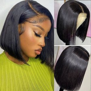12a Super Double Dessiné Remy Cheveux Brésiliens Naturel Noir 1B # Pré-Plumé 13x4 Perruque Avant en Dentelle avec Style Afro Court Droite <span class=keywords><strong>Bob</strong></span> - Product Image 5