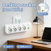 Multiprise murale style UE, convertisseur 1 en 5, 5 prises CA, 2 ports USB, 10A, rallonge ABS avec port USB