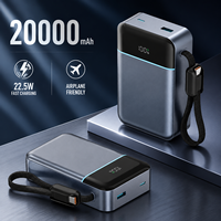Power Bank Portabel PD 22.5W Pengisian Cepat 20000 MAh Dengan Kabel Terintegrasi Layar LED Digital Dapat Dibawa di Pesawat