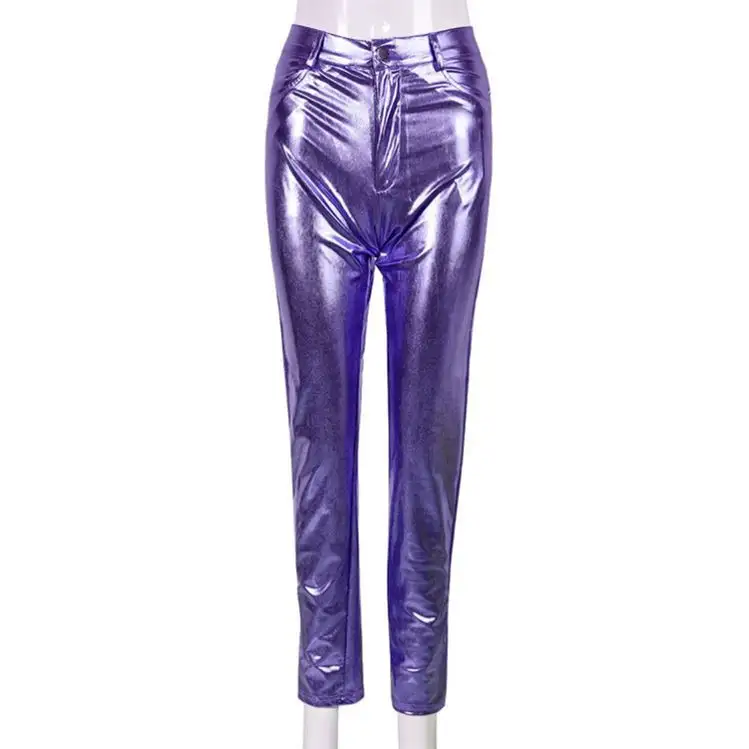 2024Fashion Slim Fit Solid Color Trousers PU Women's Pants &amp; Trousers Shiny Leggings For Women