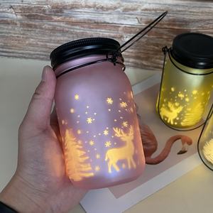 16 أونصة فاخرة فارغة مع ضوء مخصص طباعة مطفية ليد جرة ماسون الحرفية لهدايا عيد الميلاد بيع بالجملة - Product Image 4